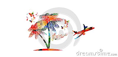 Summer travelling vector illustration with airplane isolated on white background Vector Illustration