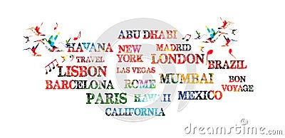 Touristic most famous destinations in the world. Typography travel vector illustration Vector Illustration