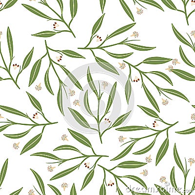 Seamless Eucalyptus Leaves Pattern, Nature Herbal Illustration, Vector EPS 10. Vector Illustration