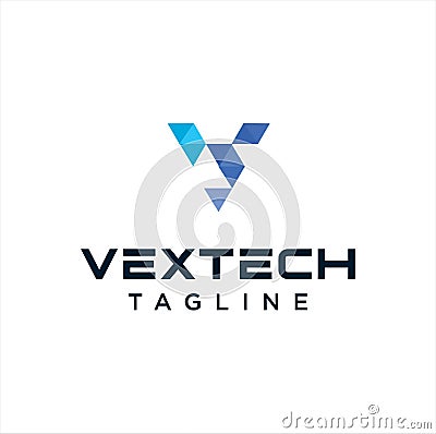 Abstract Letter V Tech Logo Polygon Colorful Design Vector Stock Template. Modern Initial V Logo Design Icon. Triangle Alphabet V Stock Photo