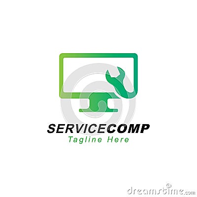 Device service illustrationComputer with wrench symbol logo design template Vector Illustration