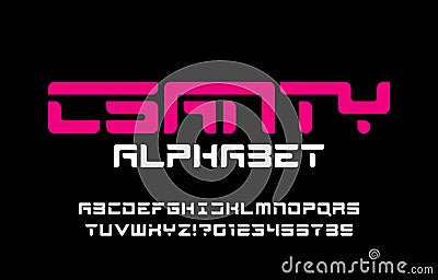 Scanty alphabet font. Abstract stencil letters and numbers. Vector Illustration