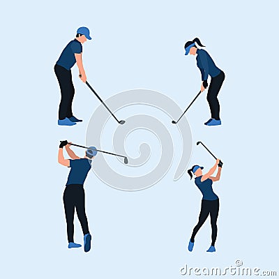 Playing a golf - a man and woman swing golf stick Vector Illustration