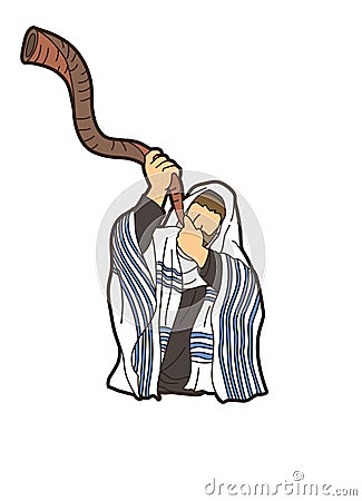 Feast of trumpets Jewish blowing the shofar horn cartoon graphic vector Vector Illustration