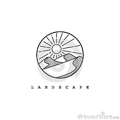 Desert logo design template.Mountain hill with sunshine illustration Vector Illustration