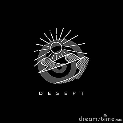 Desert logo design template.Mountain hill with sunshine illustration Vector Illustration