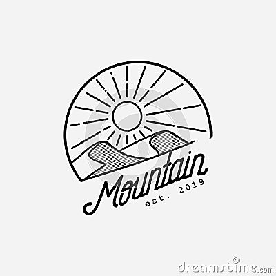Mountain hill with sunshine illustration.Desert logo design template. Vector Illustration