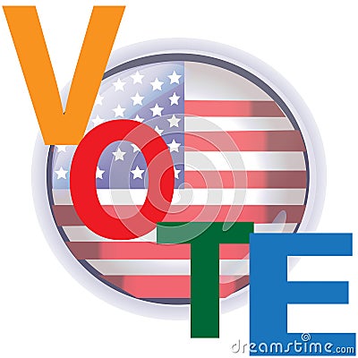 Vote Sign and Badge of America Election Day Vector Illustration