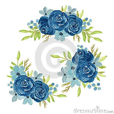 Watercolor hand painted navy rose flower bouquet Stock Photo