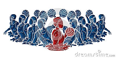 Group of water polo players action cartoon graphic vector Vector Illustration