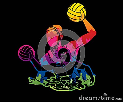 Group of water polo players action cartoon graphic vector Vector Illustration