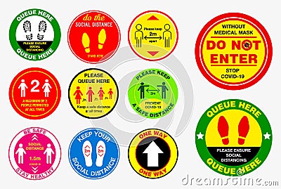 The Floor social distancing stickers or public health practices for covid-19 or health and safety protocols or new normal Vector Illustration