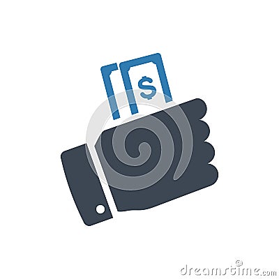 Finance income loan, money, payment, profit, currency,revenue,hand icon vector illustration Stock Photo