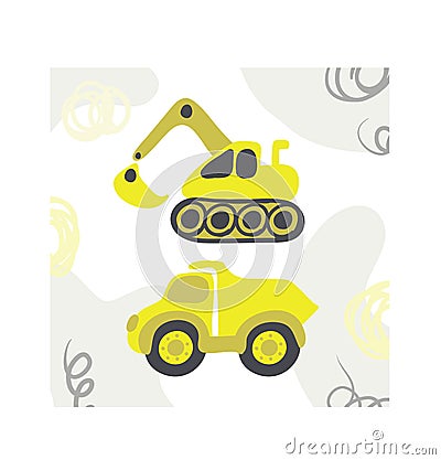 Cute Construction vehicles vector illustration, children`s vector illustrations Cartoon Illustration