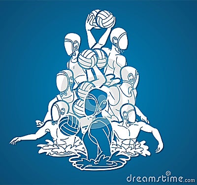 Group of water polo players action cartoon graphic vector Vector Illustration