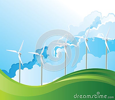 Onshore wind turbines Vector Illustration