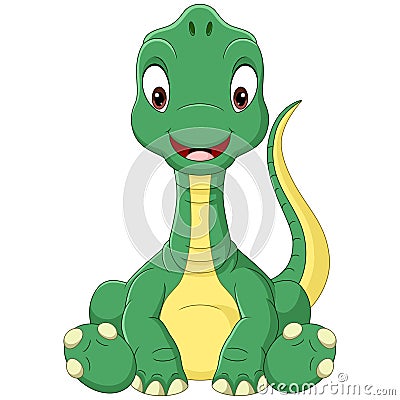 Cartoon baby Brachiosaurus dinosaur sitting Vector Illustration