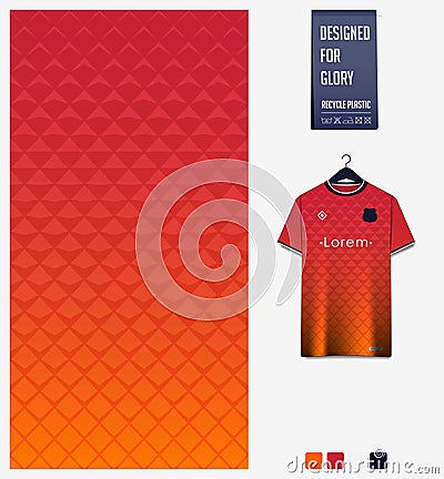 Fabric textile design. Orange gradient geometry shape pattern for soccer jersey, football kit, baseball uniform or sports shirt. Vector Illustration