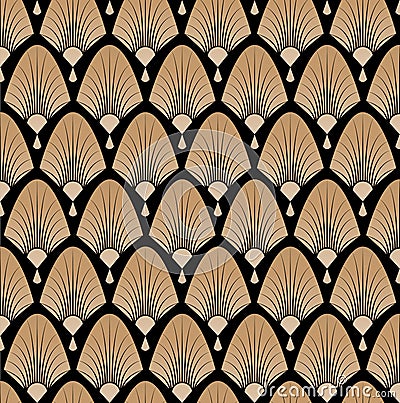 Elegant pattern with fans in style of roaring 20s, art deco, great gatsby. Vector pattern illustration. Vector Illustration