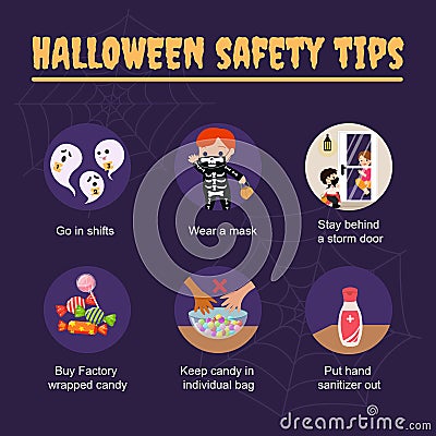 Halloween 2020 safety tips during corona virus pandemic. Stay safe information social media post template. Vector Illustration