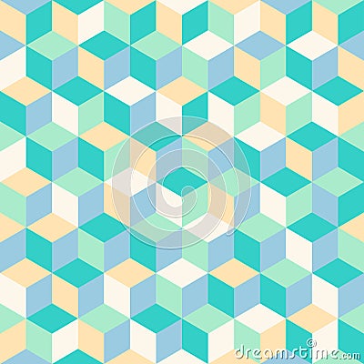 Abstract seamless pattern of colored pastel hexagonal cubes, Modern stylish of repeating geometric mosaic. Vector Illustration