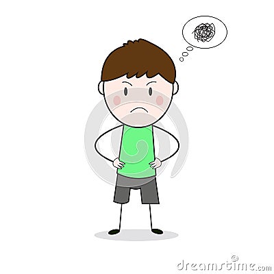 Doodle Frown Face Standing With Akimbo Pose Green shirt Cartoon Vector Vector Illustration