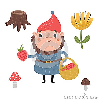 Gnome cute children`s character Vector Illustration