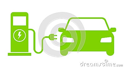 Electric car refueling icon symbol, Green hybrid vehicles charging point logotype, Eco friendly vehicle concept. Vector Illustration