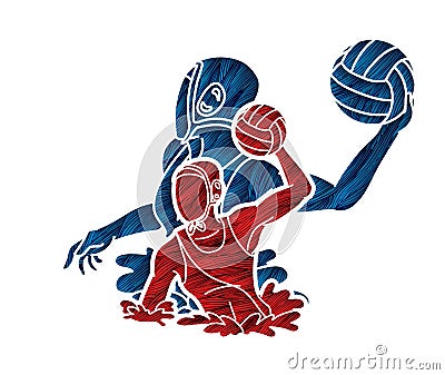 Group of water polo players action cartoon graphic vector Vector Illustration