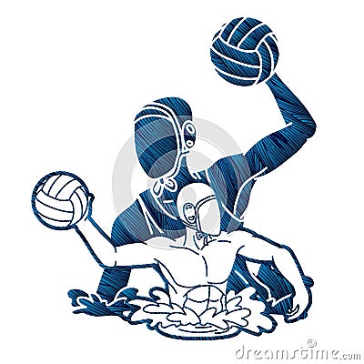 Group of water polo players action cartoon graphic vector Vector Illustration