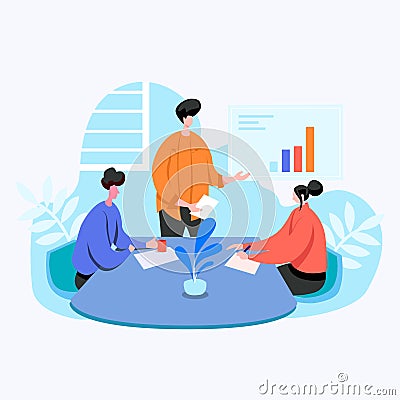 Office Discussion Employees Each Other, Office employers preparing Office working schedule, Office Employer planning For Business Vector Illustration