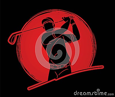 Man swinging golf Golf players action cartoon graphic vector Vector Illustration