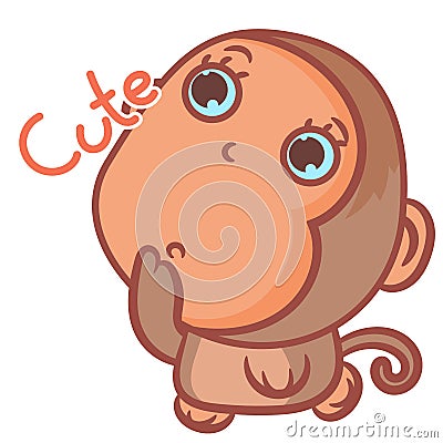 Close up so cute little brown monkey scene Vector Illustration