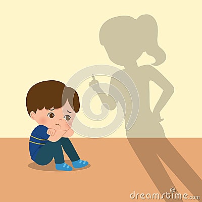 Boy feel upset because he is being bullied. Pointing fingers at children. Gossip, harassment, blaming concept. Stop school bullyin Vector Illustration