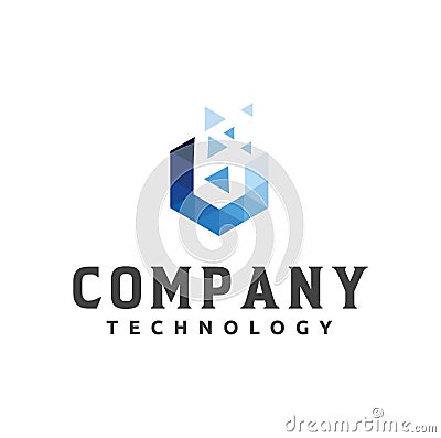 Polygonal Hexagon Tech Logo Design Vector Stock. Digital box Logo Design Template. Cube Logo Pixel Geometric Design shattered Vector Illustration