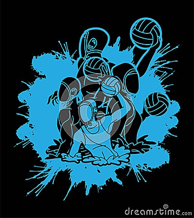 Group of water polo players action cartoon graphic vector Vector Illustration