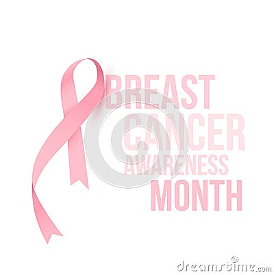 Poster design with simple pink silky ribbon for breast cancer awareness month October. Vector illustration. Vector Illustration