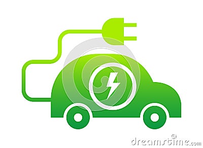 Green electric car with plug icon symbol, Hybrid vehicles charging point logotype, Eco friendly vehicle concept Vector Illustration