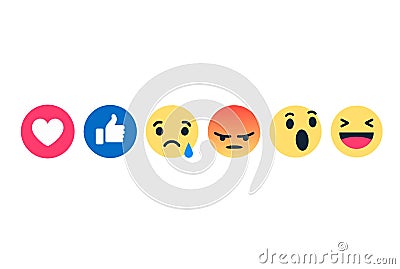 Facebook emoji icons. Isolated on white background. Editorial Stock Photo