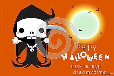 Halloween Cute cartoon grim reaper character Vector Illustration