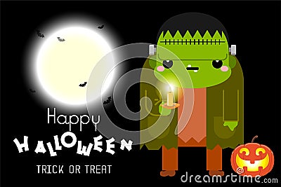 Halloween green Frankenstein character. Vector Illustration