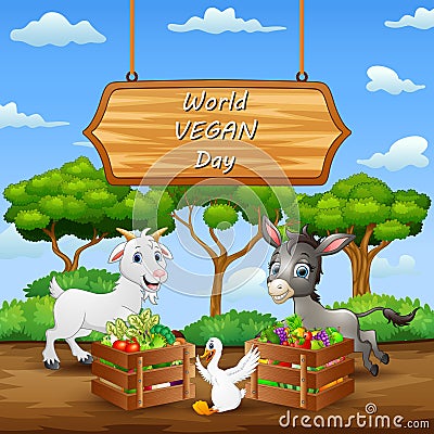 Happy World Vegan Day concept background Cartoon Illustration