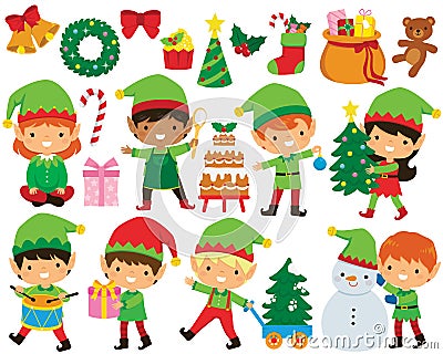 Christmas elves clipart set Vector Illustration