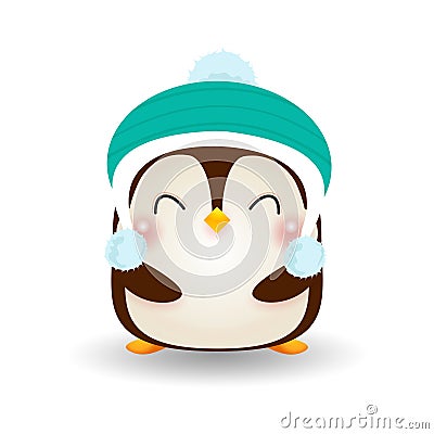 Merry Christmas and Happy new year, happy penguin wearing christmas hats santa claus with Christmas gifts isolated on white Vector Illustration