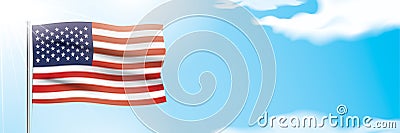 USA Official flag waving on a blue sky background. Vector Illustration