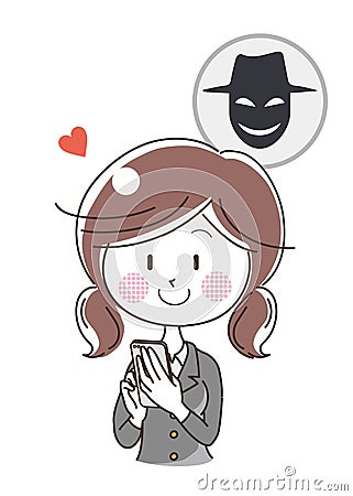 Internet Dating Scams - Students Operating Mobile Phones Vector Illustration