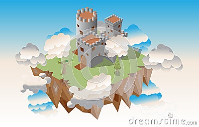 Isometric Castle in the sky Vector Illustration