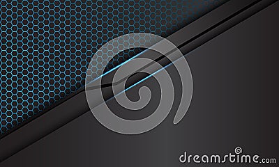 Abstract blue hexagon mesh grey metallic black line polygon with blank space design modern futuristic technology background vector Vector Illustration