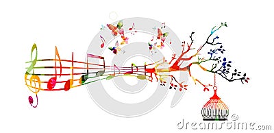 Creative music style template vector illustration, colorful music staff with notes background. Inspirational notation design for p Vector Illustration