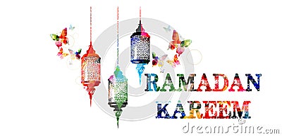 Ramadan Kareem colorful inscription Vector Illustration